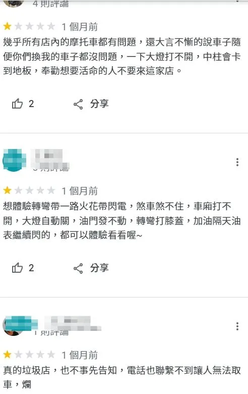 該業者的商家資訊頁面滿是一星負面評價。翻攝自Google商家資訊