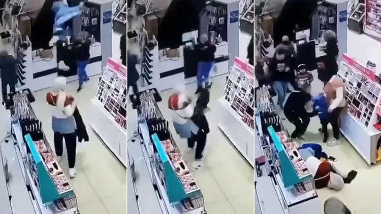 女顧客被男童砸中頭部倒地不起。翻攝自推特