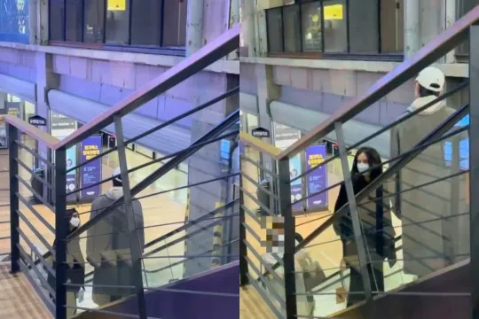 宋仲基雖然隔著一段距離，但視線離不開凱蒂。翻攝Moneytoday