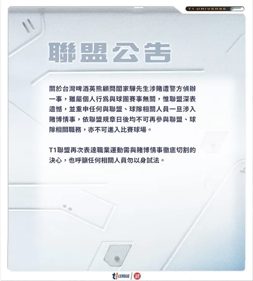 T1聯盟對涉賭閻家驊下重手 公告「禁入球場」!籃球路恐斷