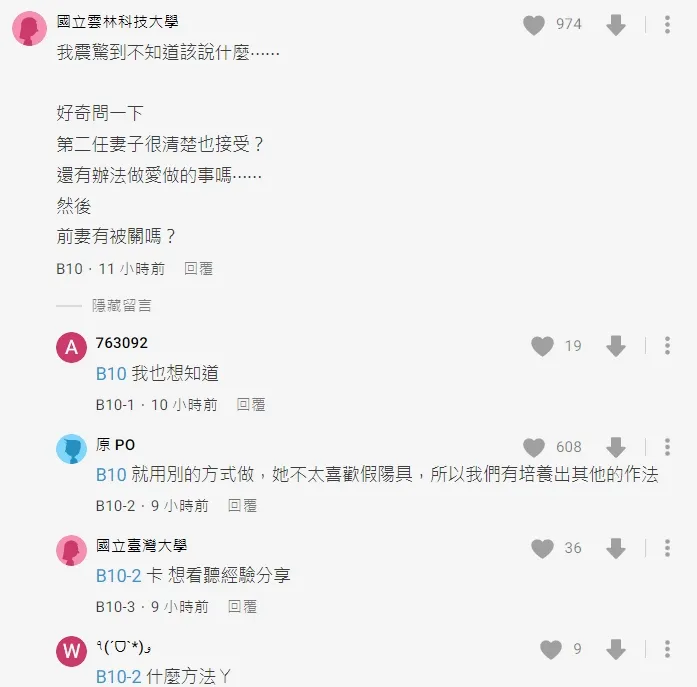 網友好奇性生活，原PO也大方回答。引自Dcard