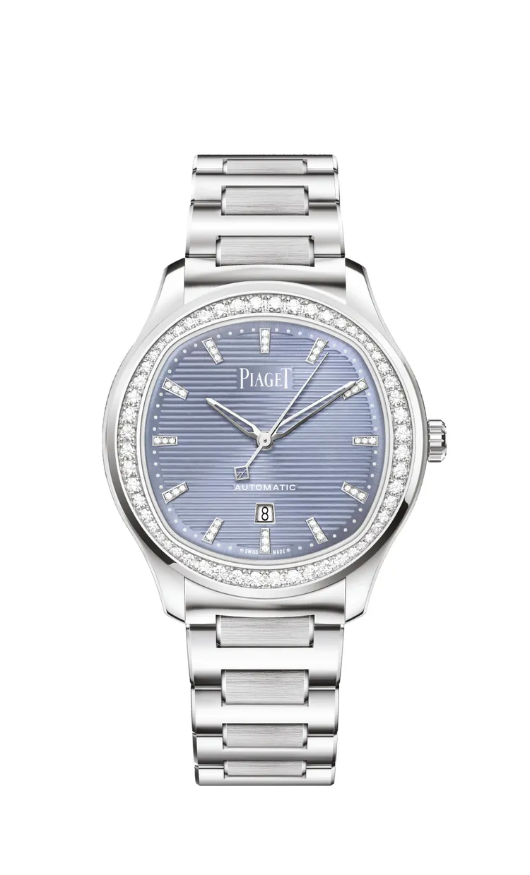 Polo系列冰河藍日期顯示鑽石腕錶，66萬5000元。品牌提供
