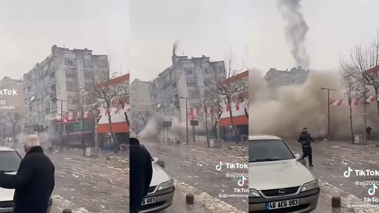 多段土耳其大樓倒塌影片，都是幾乎一瞬間大樓就垮倒在地成一灘廢土渣。引自網路