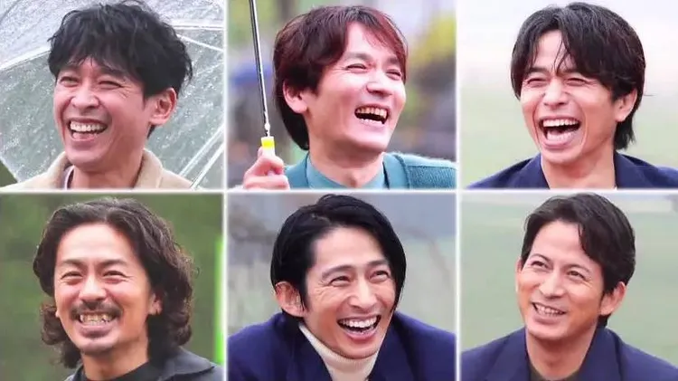 三宅健（下排中）是繼森田剛（下排左）之後第二位退社的前「V6」成員。還留在傑尼斯的包括坂本昌行（上排左起）、長野博、井之原快彥、岡田准一（下排右）。