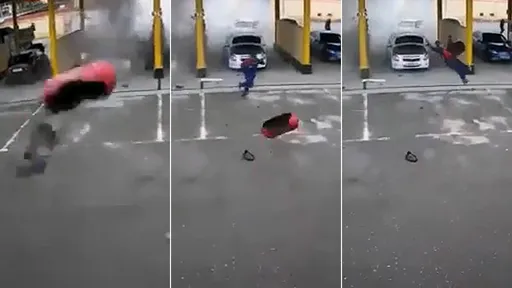 死神鎖定!加油站汽車爆炸 鋼瓶3秒後「致命反彈」殺了逃跑中的他