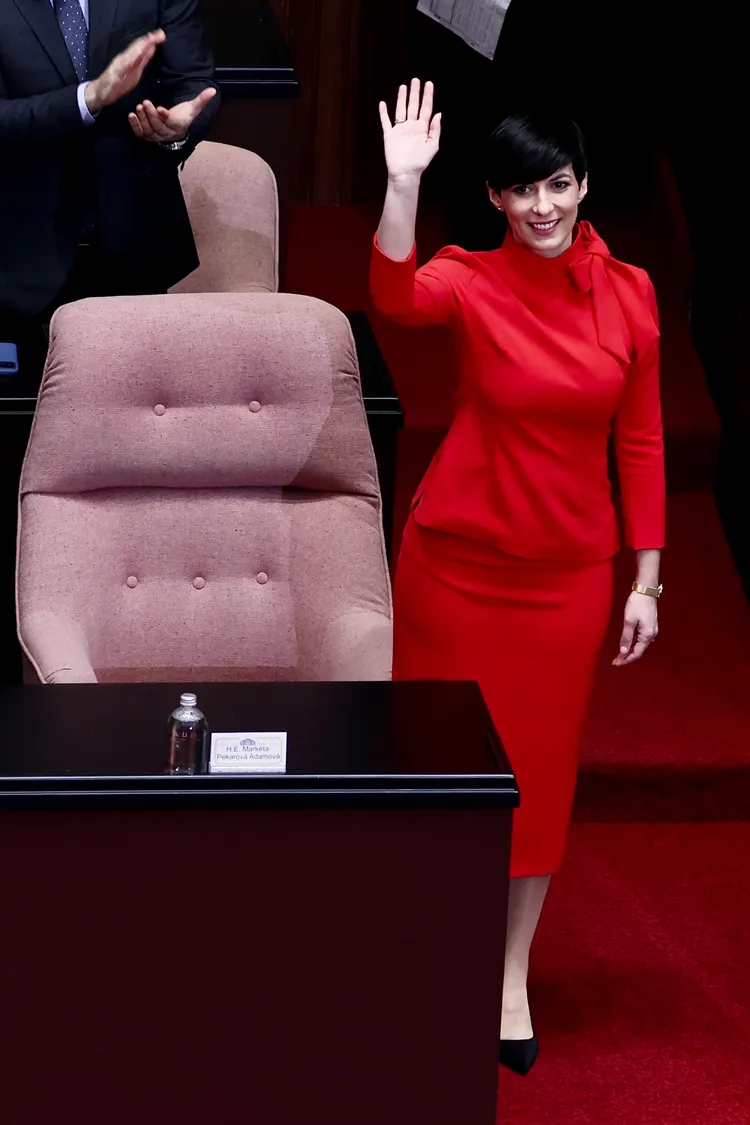 艾達莫娃昨在立院一身紅洋裝令人驚豔。資料照片/林林攝