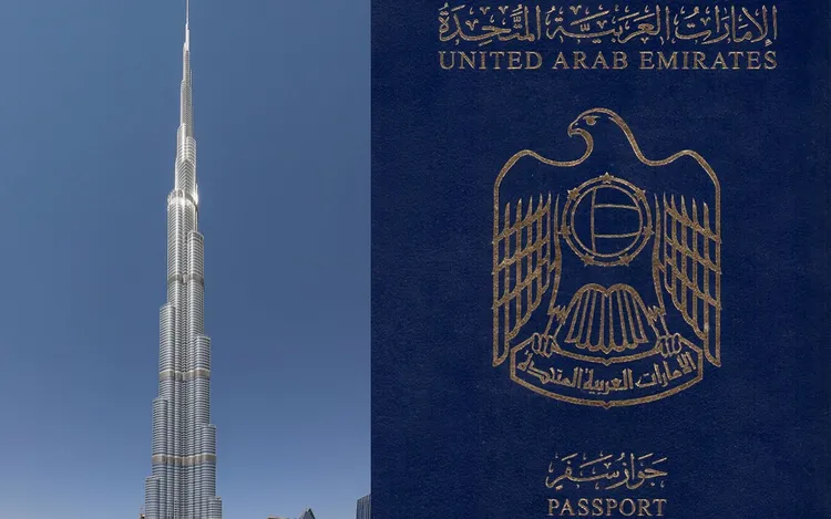 建有全世界最高的哈里發塔（左）的阿拉伯聯合大公國的護照（右）。資料照片