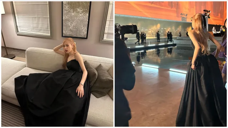 Rosé身穿黑色細肩帶禮服，亮麗出席雪花秀活動。翻攝roses_are_rosie IG