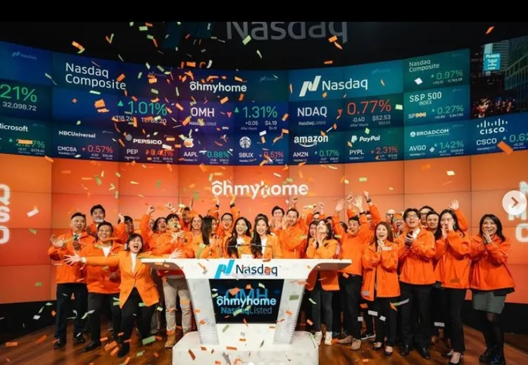 黃婉佩與妹妹成立的新加坡房地產網路平台在美國上巿開心慶祝。翻攝黃婉佩IG