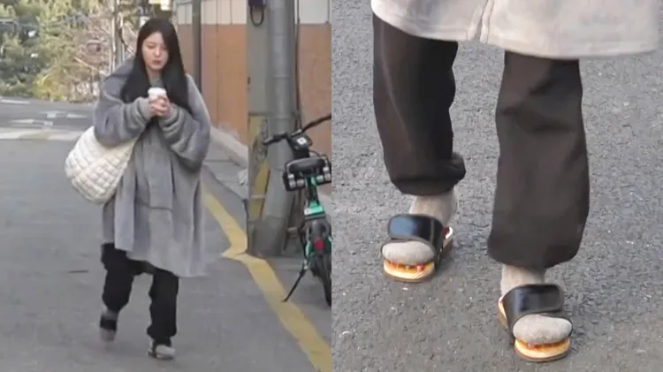 申叡恩上工前穿指壓鞋消臉上水腫，沒有女星的矜持。翻攝MBC