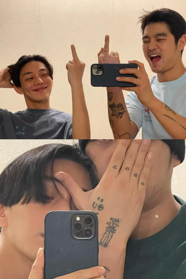 崔河那貼出與劉亞仁的貼臉照，還一起比中指。翻攝崔河那IG