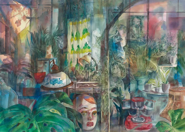 呂知翔作品「晨光」獲得水彩類優選。校方提供