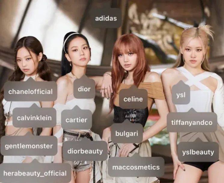 BLACKPINK全身上下都被包了，最著名的就是這張圖，標記滿金主爸爸的帳號。翻攝IG