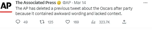美聯社事後表示因為貼文措辭不當所以刪除。引自美聯社推特