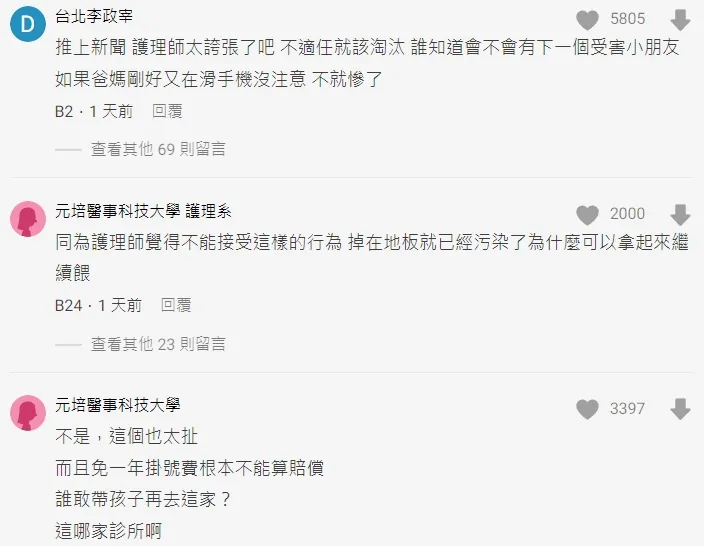 網友同聲譴責護理師及院方處置不當。翻攝自論壇Dcard