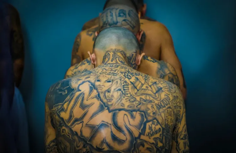 囚犯背上刺有MS，是MS-13幫派成員。路透社