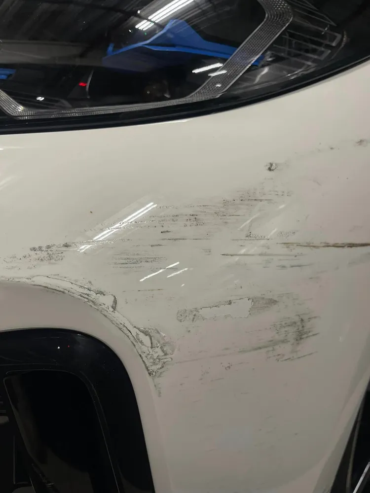 即使車主有貼犀牛皮保護車漆，仍舊擋不住三寶造成的損傷。翻攝自爆料公社