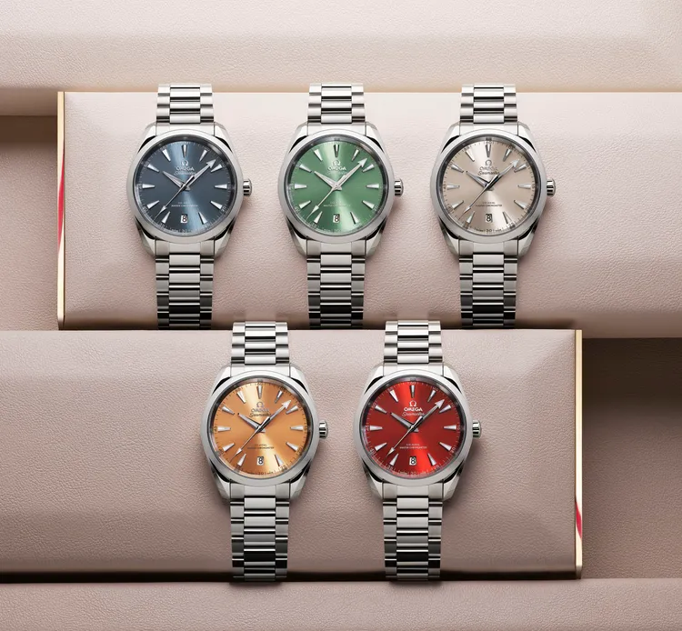 Aqua Terra Shades系列38mm腕錶面盤色彩選擇繽紛，各20萬5000元。。品牌提供