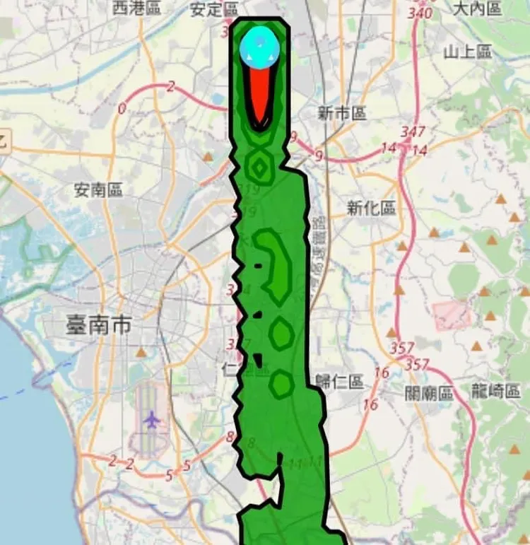 南市環保局研判影響空氣品質範圍。市府提供