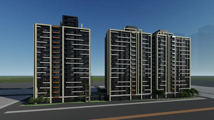 更新後變身三棟住商混合大樓模擬圖。都更處提供