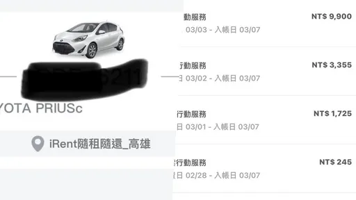 租iRent不知一關鍵慘噴1.5萬　「付清還被奪命call」原因曝光！