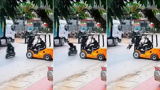 影片|騎士猛撞堆高機牙叉「翻一圈墜地斃命」 工人冷眼看他死引爆炎上