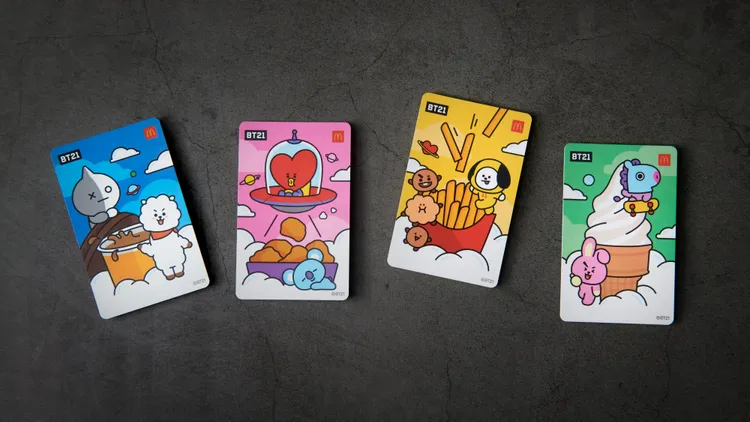 全新「BT21甜心卡」共有4款設計，分別以「薯條」、「麥克鷄塊」、「蛋捲冰淇淋」與「McCafé」為主題，每一款都有BT21角色們與麥當勞經典美味的趣味互動。業者提供