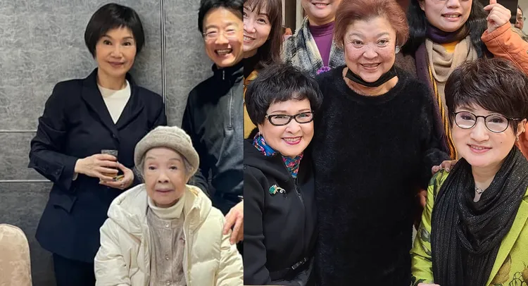 唐美雲（左圖左起，翻攝唐美雲臉書）日前參加國寶廖瓊枝迎春餐敘，王金櫻（右圖左起，翻攝百變精靈小咪臉書）、陳美雲、小咪都在場歡聚。