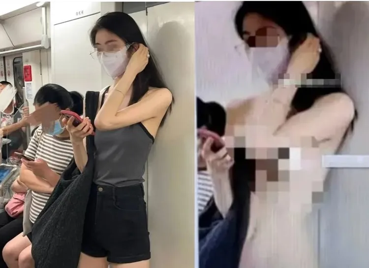 極品正妹秀出原始畫面（左圖），證明原本是性感而不下流的畫面，竟被變造成「裸照」。翻攝小紅書/廣州地鐵