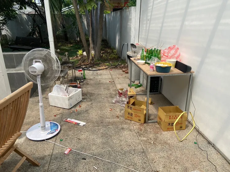 房客留下滿地垃圾。翻攝畫面