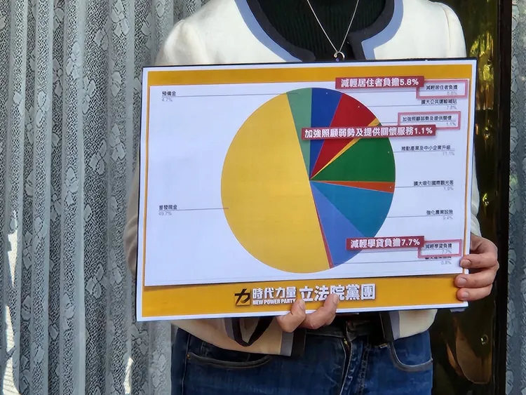 王婉諭手板顯示疫後特別預算真正用在受疫情影響及弱勢族群的占比極低。施智齡攝