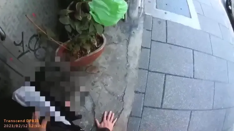 警員喝令殷男蹲下受檢。翻攝畫面