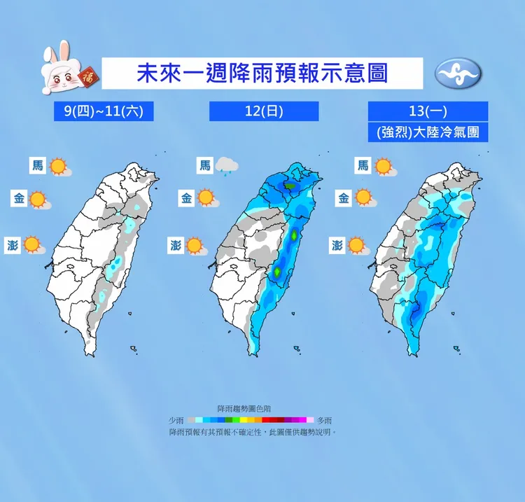 本周降雨趨勢。氣象局提供