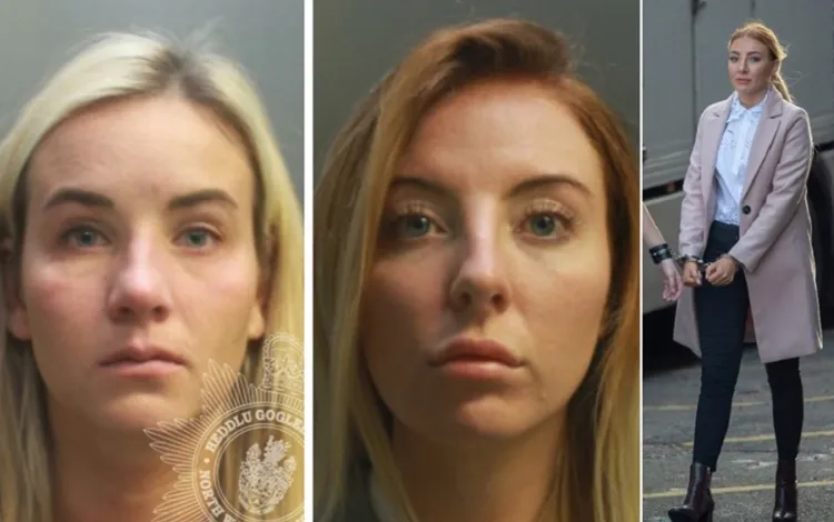 27歲的絕美女獄卒甘恩（右、中）被戴上手銬押解出庭，另有其他女獄卒也涉案被關。翻攝HM Prison Berwyn