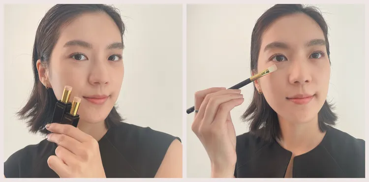 Model示範使用時尚柔霧高訂遮瑕膏，可搭配指腹或刷具上妝。張家玲攝