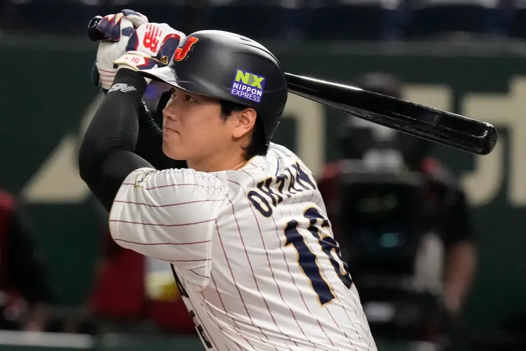 大谷翔平敲出二壘安打，帶有2分打點。美聯社