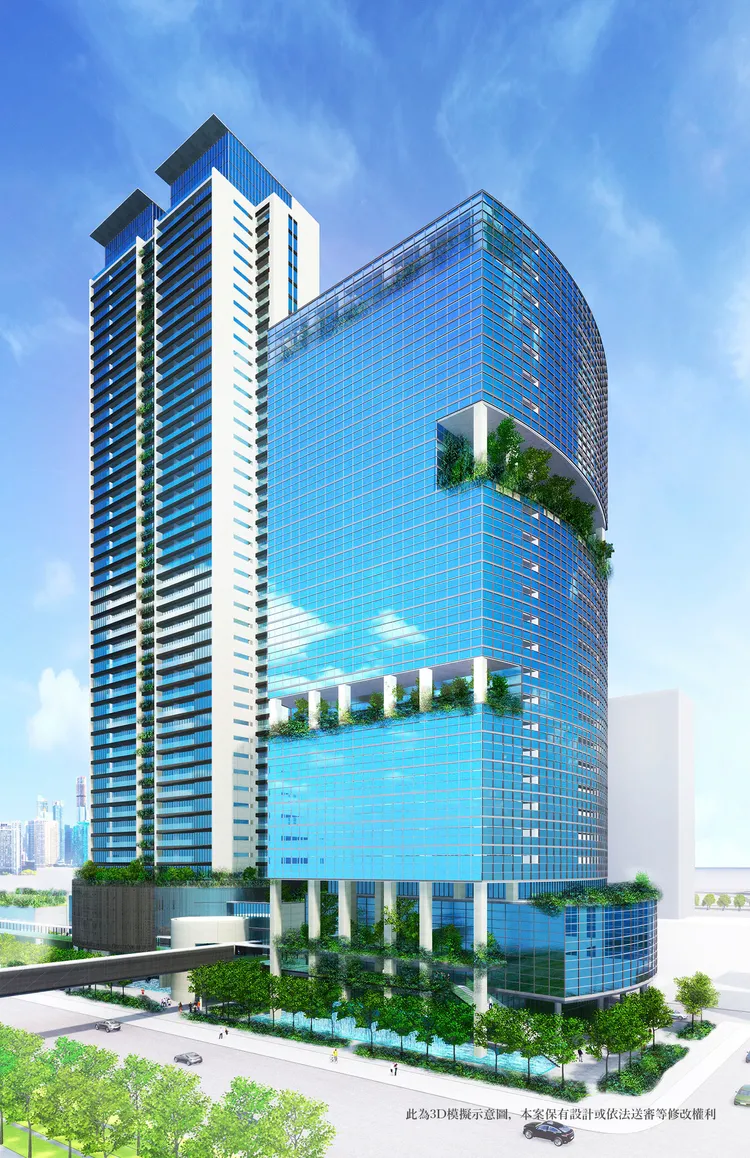 亞洲新灣區建置緩慢，主因是可開發成為住宅土地稀缺，圖為國城建設在特貿三規畫商辦與住宅草圖。高市都發局提供