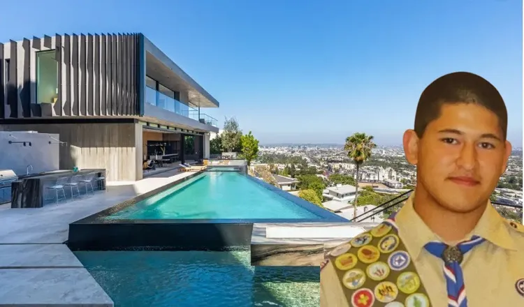 超級樂透得獎者卡斯楚（小圖）購買的好萊塢無敵景觀豪宅。合成畫面。翻攝twitter/NEW YORK POST