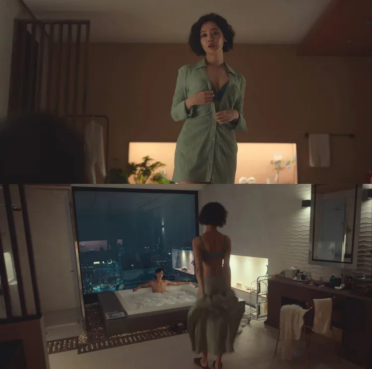 車珠英劇中暗戀朴成勳多年，在他引誘下脫衣入浴。翻攝Netflix