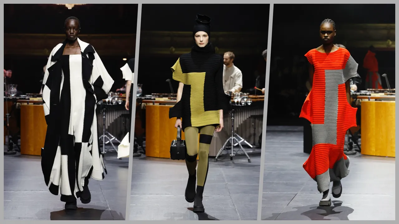 Rectilinear是由不同顏色的矩形組成的系列，採用水平編織的線性圖案，圖案的角形輪廓隨著人體走動的姿態自由彈跳，也增添了服裝柔軟的特點。品牌提供