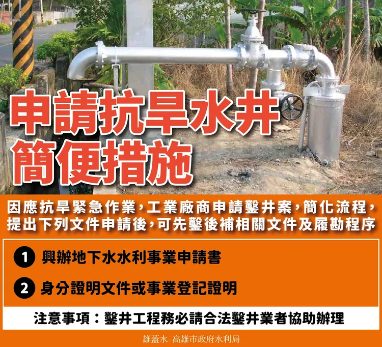 市府提供為推動抗旱，市府簡化挖井申請。　市府提供
