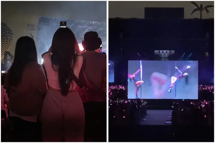 民眾花6800元看BLACKPINK演唱會，只看得到背影（左）。也有人只花1800元，卻能看到高清版畫面（右）。翻攝《Dcard》論壇