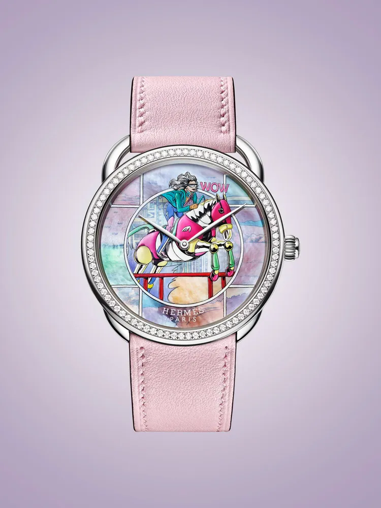 愛馬仕腕錶部門2022年成長46%，表現傑出。圖為2023年新款超凡工藝腕錶系列Arceau Wow微繪工藝腕錶，233萬7000元。品牌提供