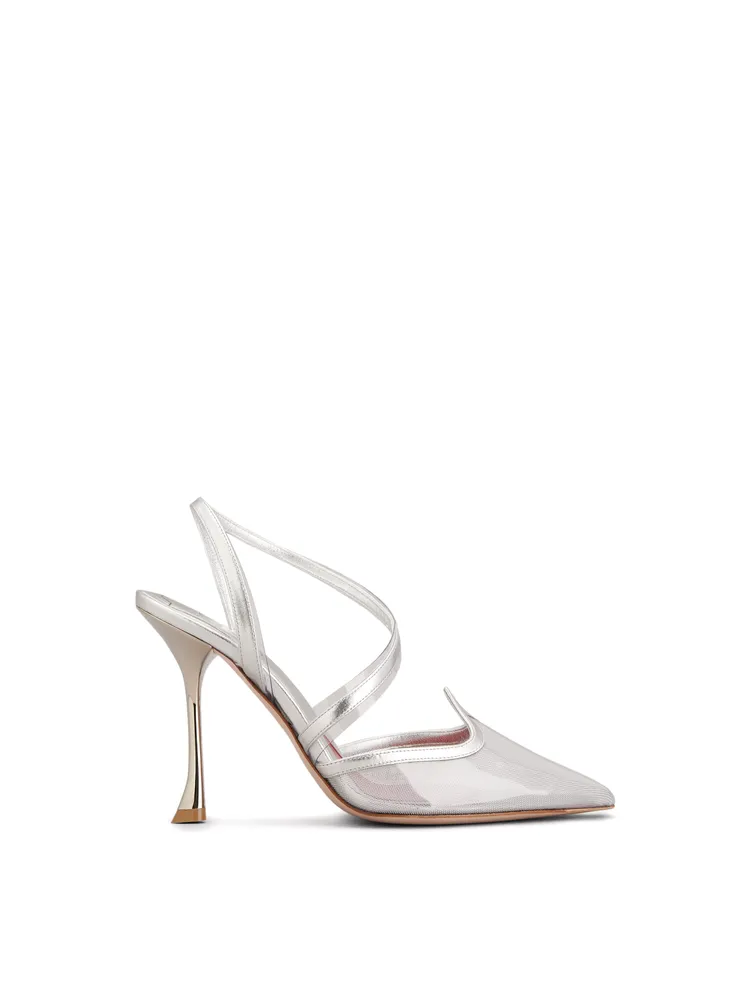 I Love Vivier銀色PVC網面繫帶高跟鞋，4萬元。品牌提供