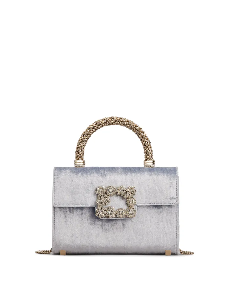 Flower Jewel冰川藍絨面鑽飾迷你手提包，9萬9600元。品牌提供