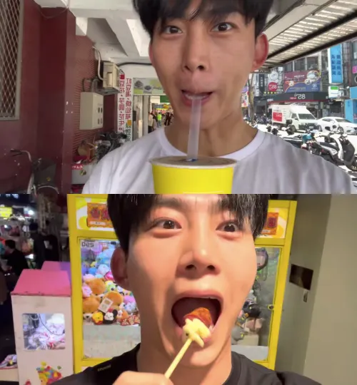 玉澤演喝了五十嵐還到夜市吃小吃。翻攝玉澤演YouTube