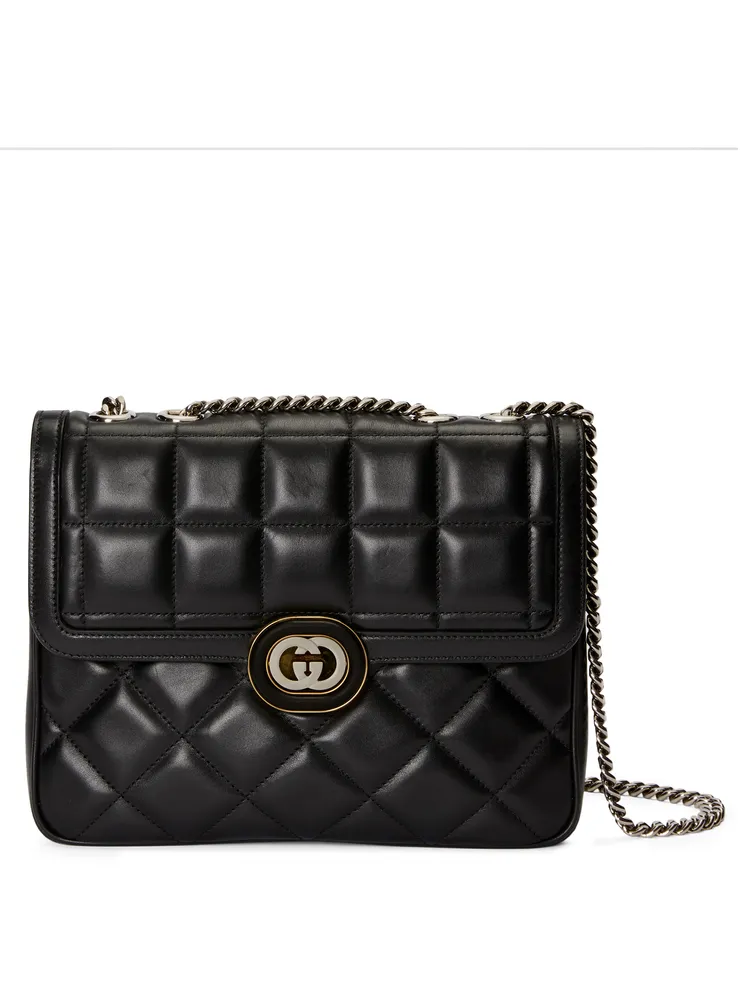 Gucci Deco黑色格縫鍊帶包，11萬1100元。品牌提供