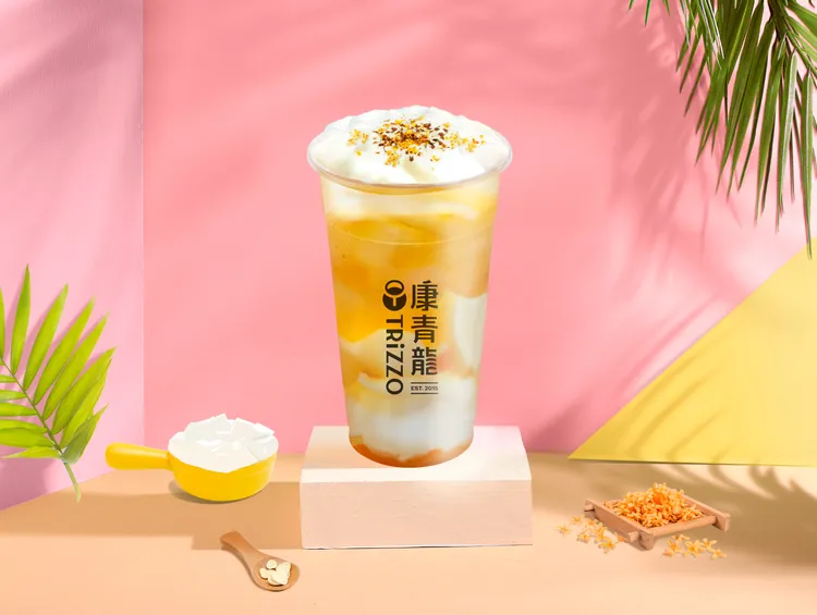 「杏凍桂花金星」馥郁桂花茶香搭配香濃杏凍，創意碰撞出心動滋味。業者提供
