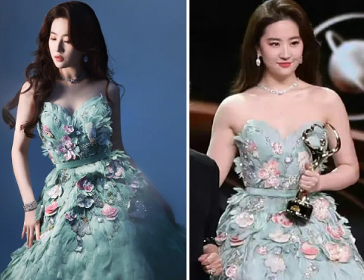 劉亦菲精修圖和現場圖對比。翻攝劉亦菲及我住城南念璞君微博 