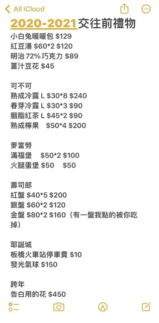 前男友傳來交往前，他追求她的開銷也要AA制。翻攝Dcard